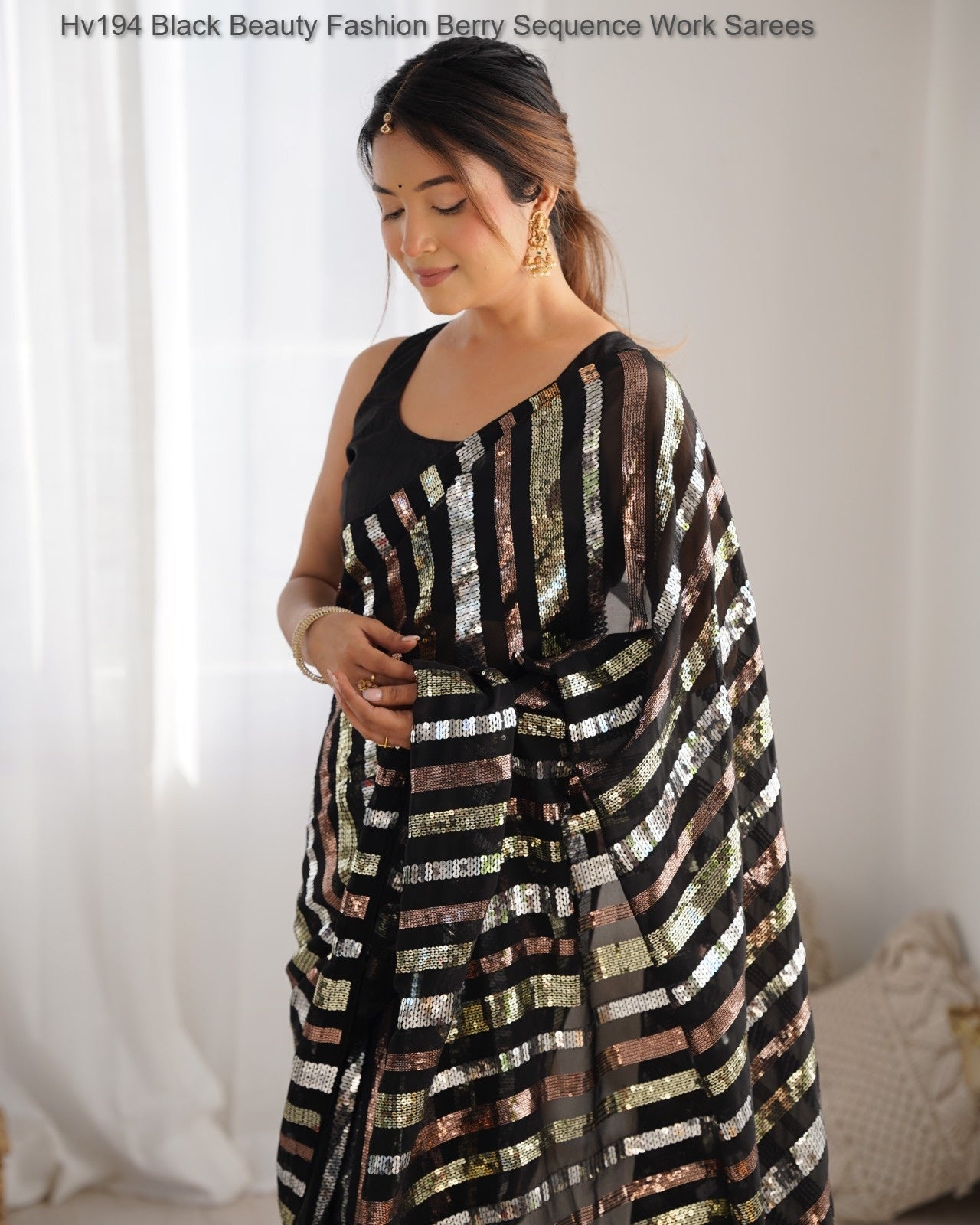 Hv194 Black Beauty Fashion Berry Sequence Work Sarees
