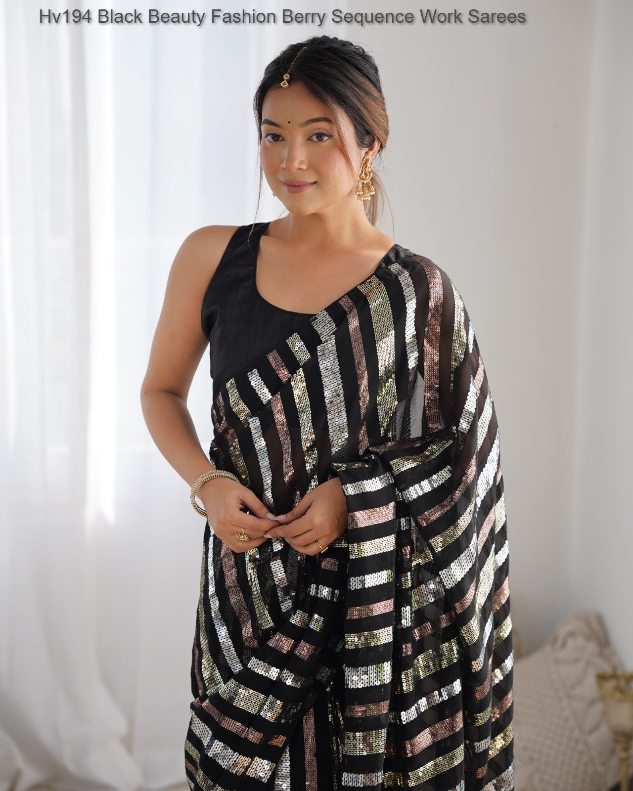 Hv194 Black Beauty Fashion Berry Sequence Work Sarees