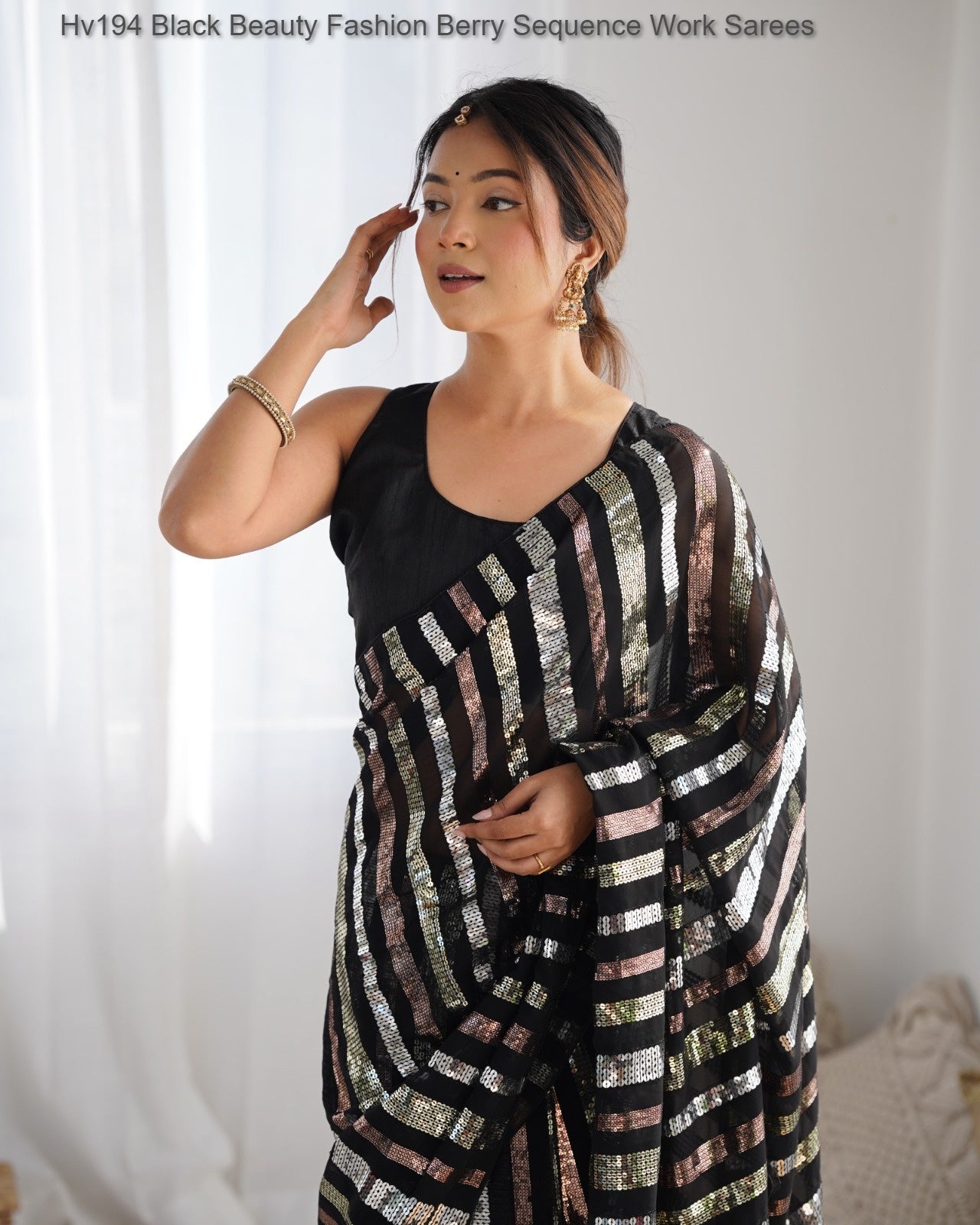 Hv194 Black Beauty Fashion Berry Sequence Work Sarees