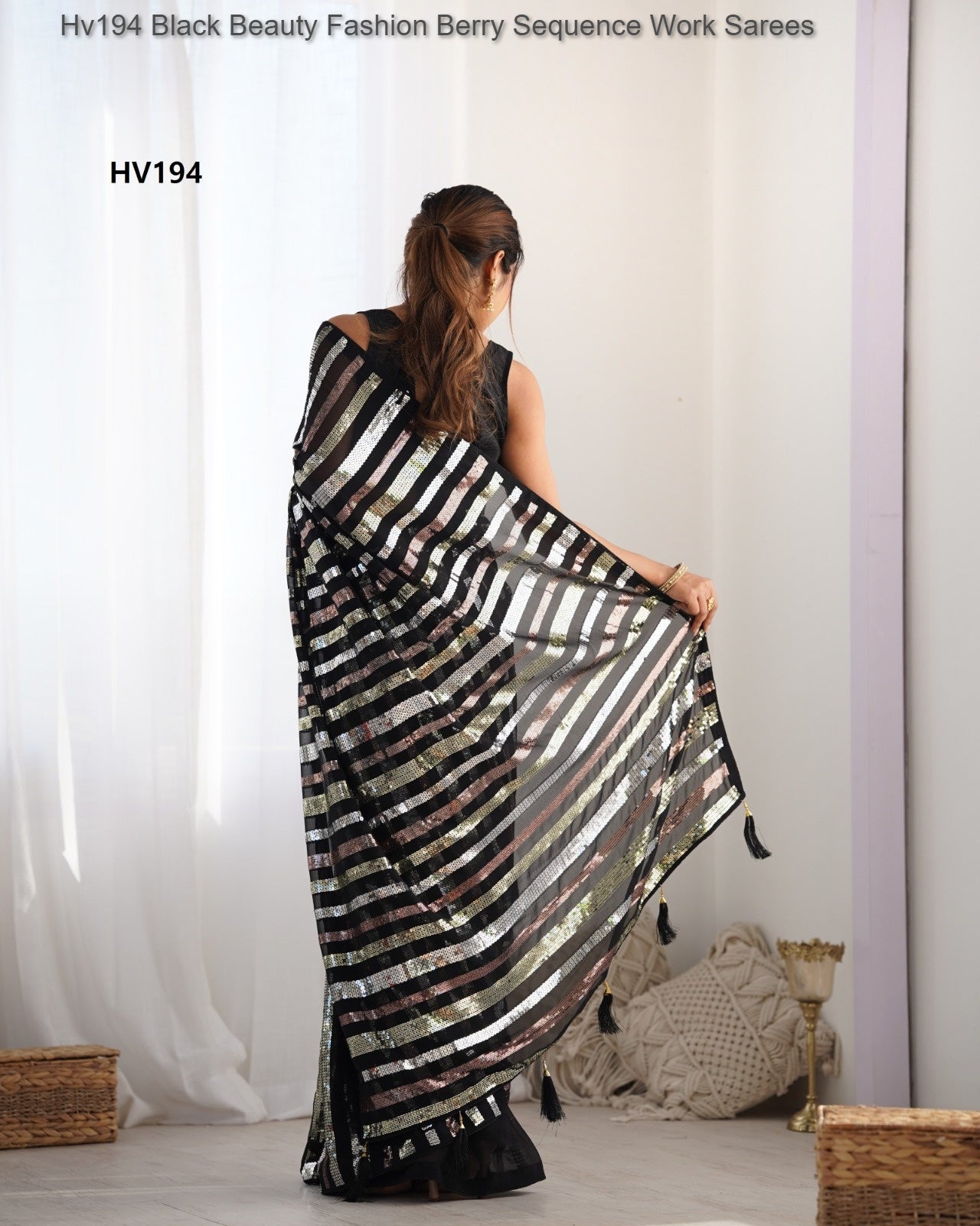 Hv194 Black Beauty Fashion Berry Sequence Work Sarees