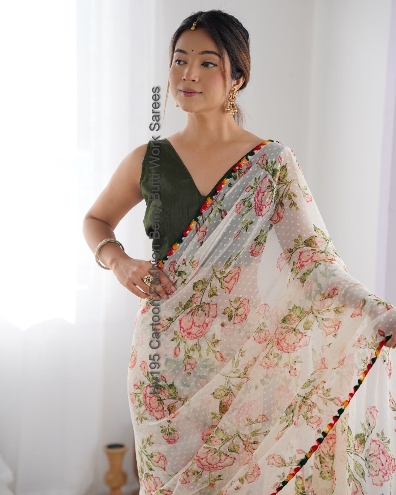 Hv195 Cartoon Fashion Berry Butti Work Sarees