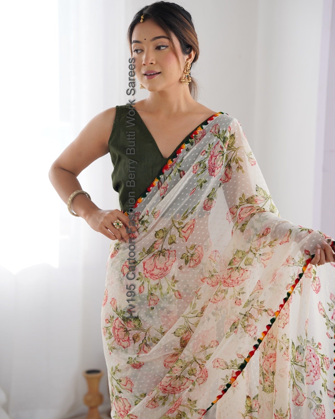 Hv195 Cartoon Fashion Berry Butti Work Sarees