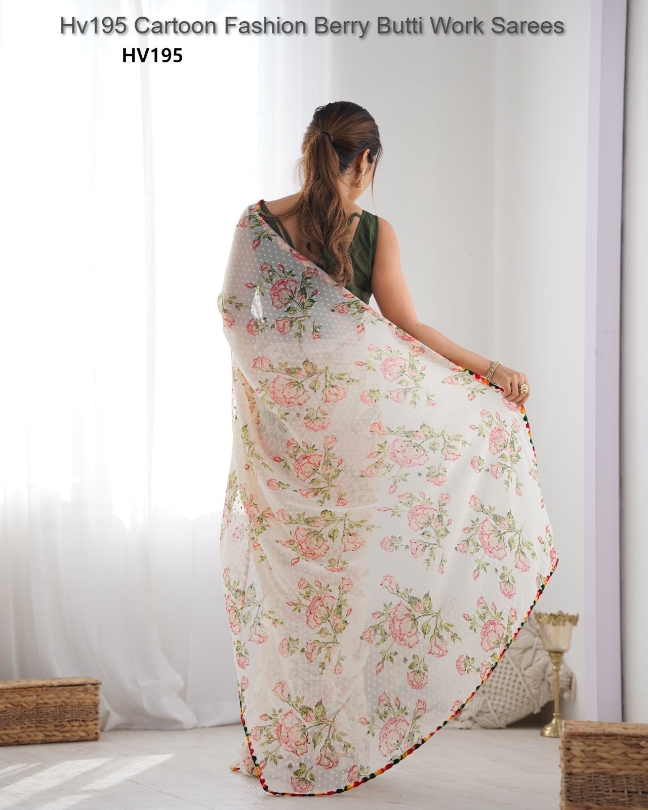 Hv195 Cartoon Fashion Berry Butti Work Sarees