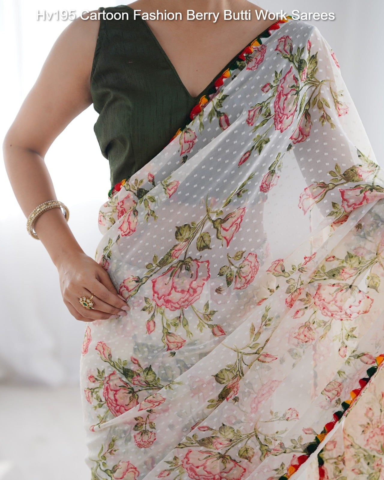 Hv195 Cartoon Fashion Berry Butti Work Sarees