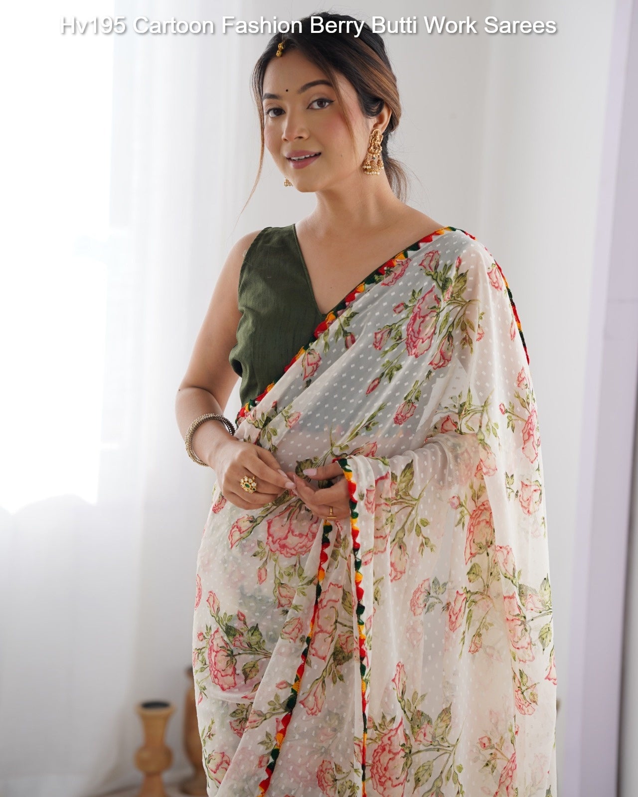 Hv195 Cartoon Fashion Berry Butti Work Sarees