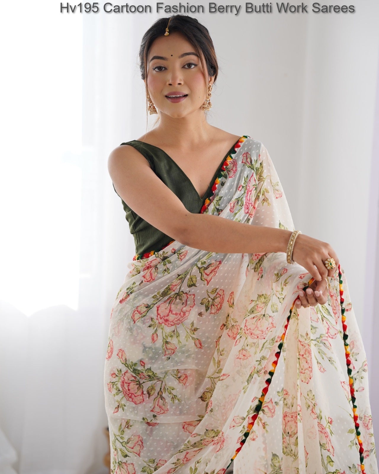 Hv195 Cartoon Fashion Berry Butti Work Sarees