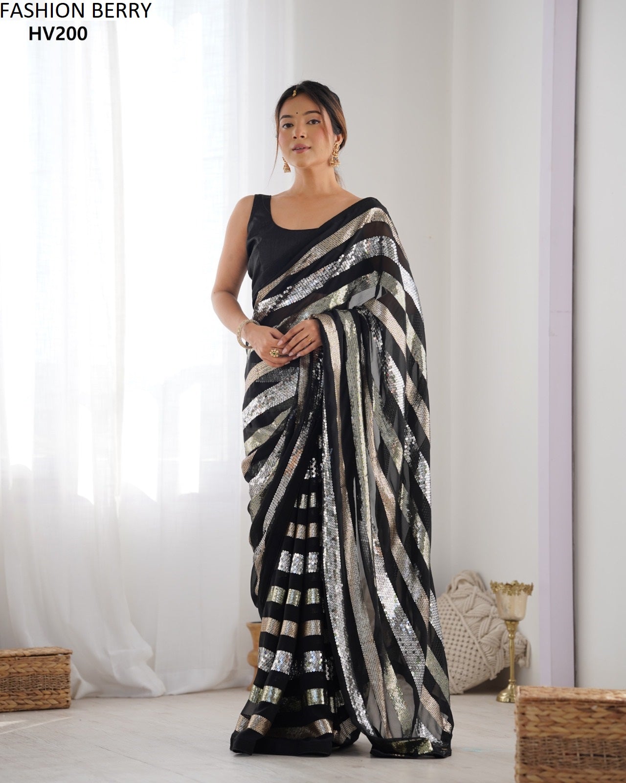 Hv200 Ravina Fashion Berry Georgette Sarees