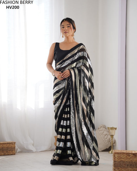 Hv200 Ravina Fashion Berry Georgette Sarees