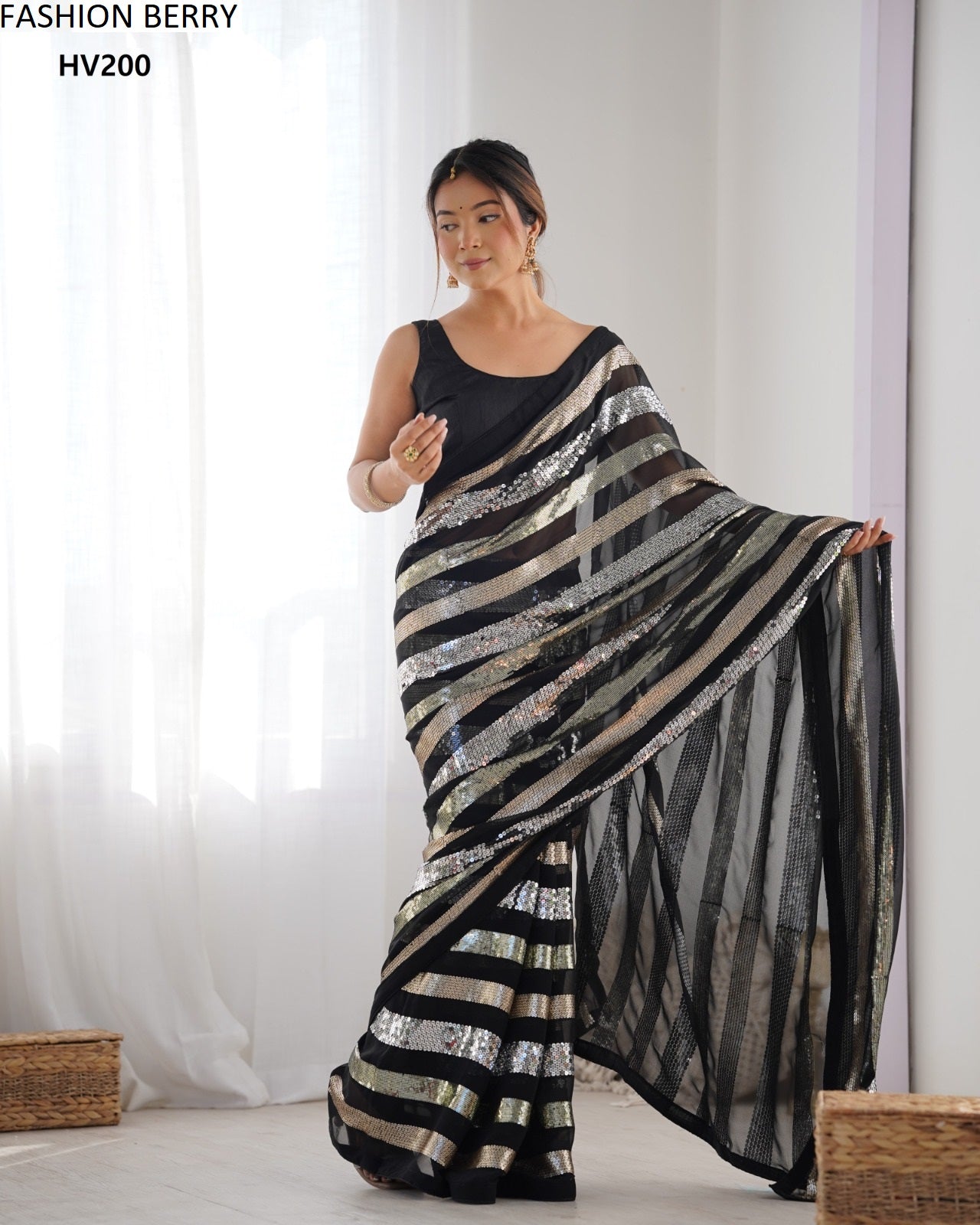 Hv200 Ravina Fashion Berry Georgette Sarees