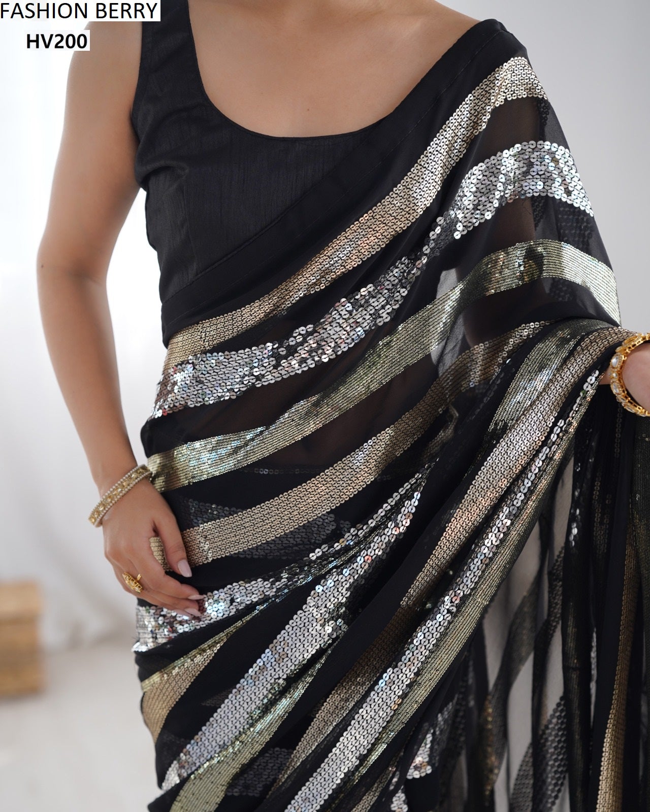 Hv200 Ravina Fashion Berry Georgette Sarees