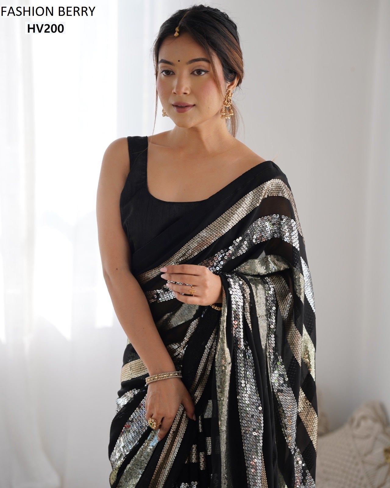 Hv200 Ravina Fashion Berry Georgette Sarees