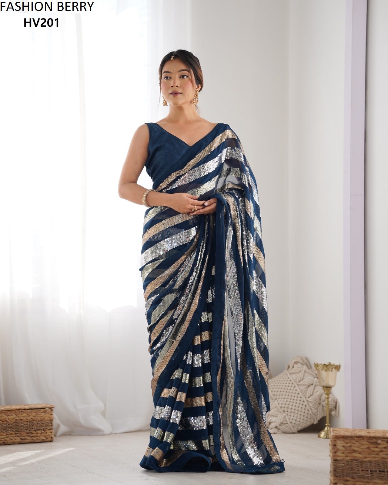 Hv201 Ravina Fashion Berry Georgette Sarees