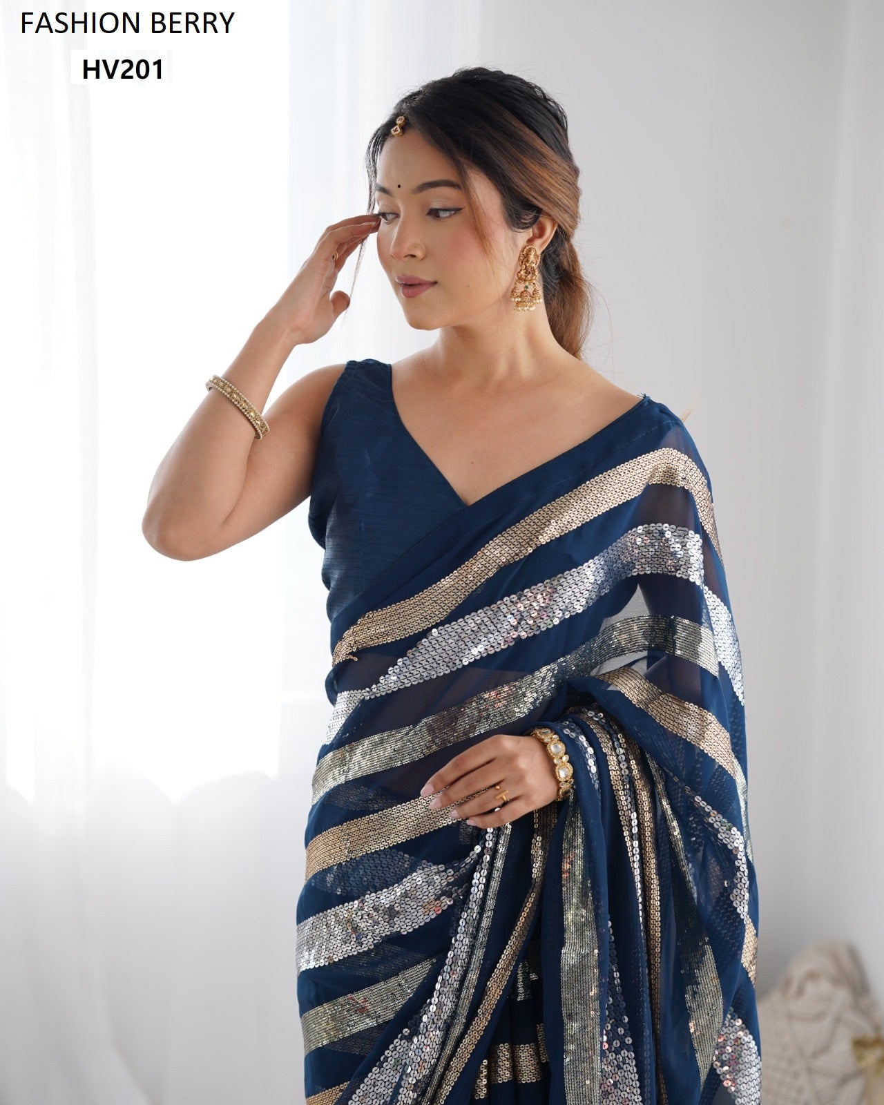 Hv201 Ravina Fashion Berry Georgette Sarees