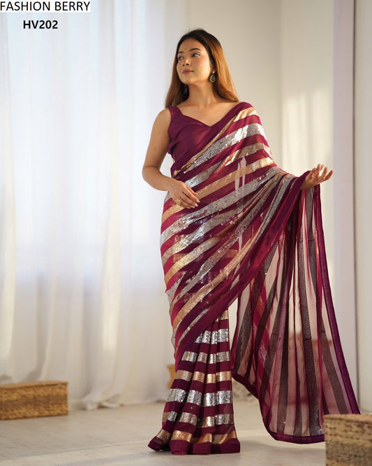 Hv202 Ravina Fashion Berry Georgette Sarees