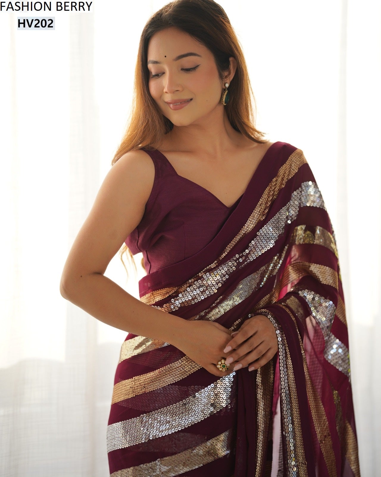 Hv202 Ravina Fashion Berry Georgette Sarees