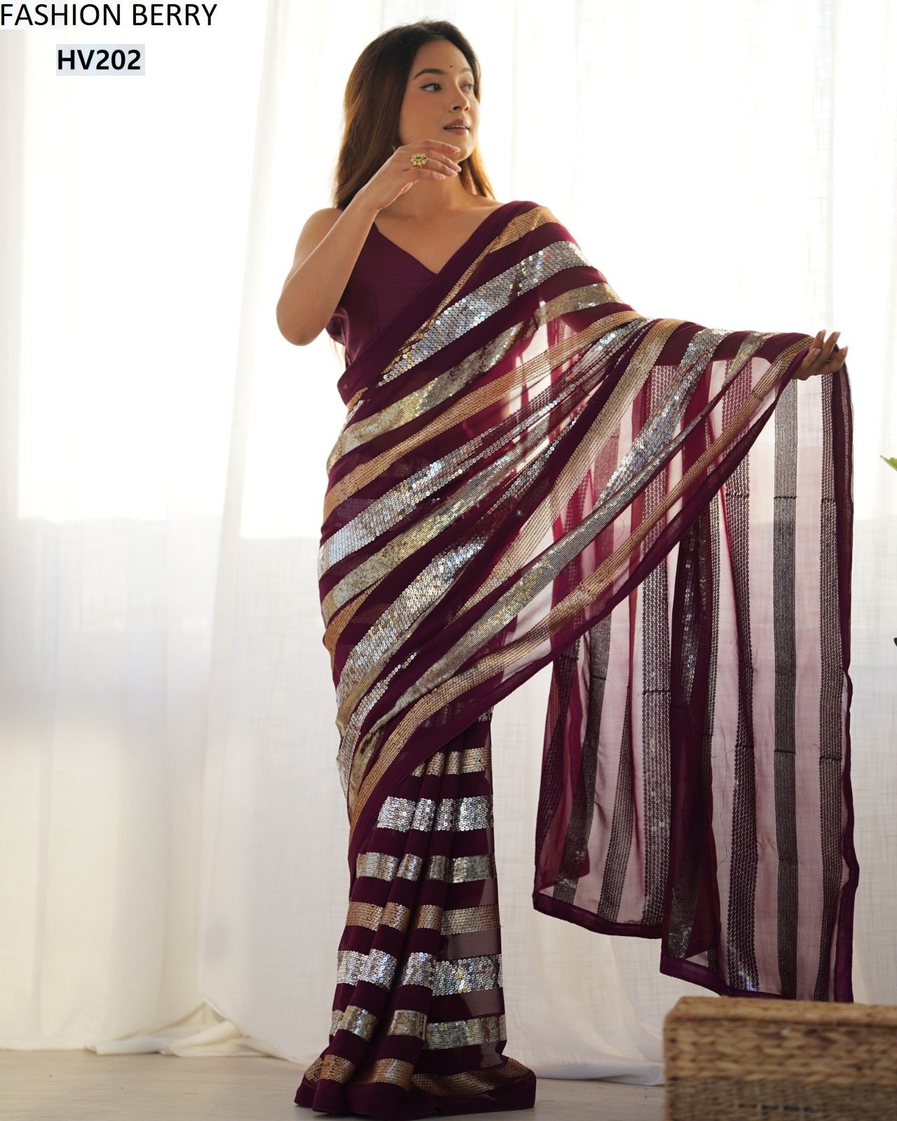 Hv202 Ravina Fashion Berry Georgette Sarees