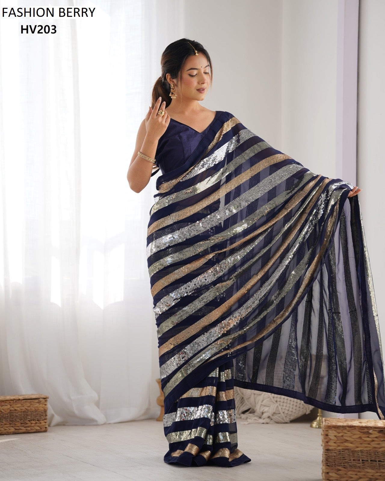 Hv203 Ravina Fashion Berry Georgette Sarees