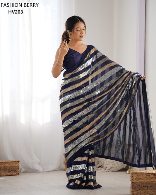 Hv203 Ravina Fashion Berry Georgette Sarees