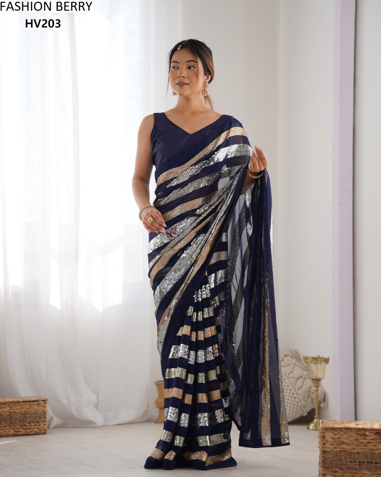 Hv203 Ravina Fashion Berry Georgette Sarees