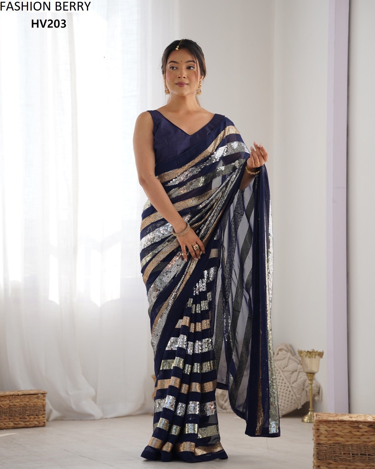 Hv203 Ravina Fashion Berry Georgette Sarees