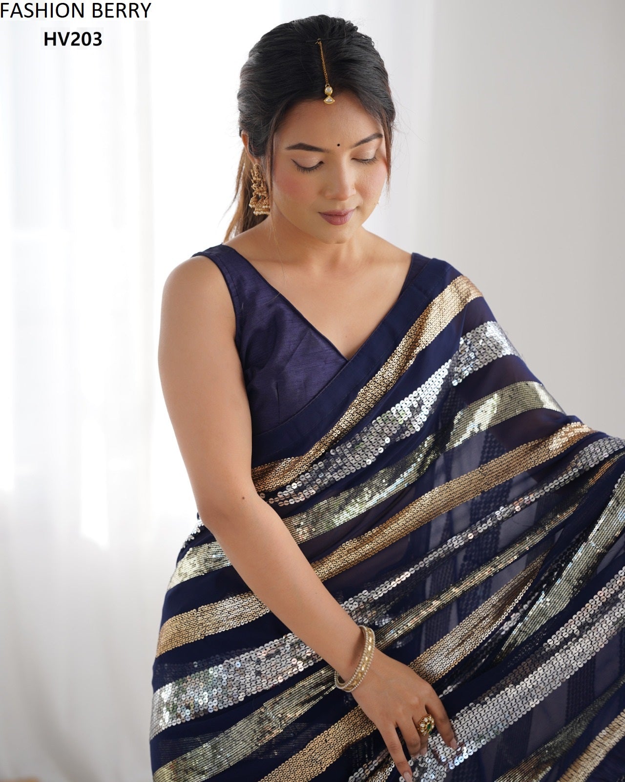 Hv203 Ravina Fashion Berry Georgette Sarees