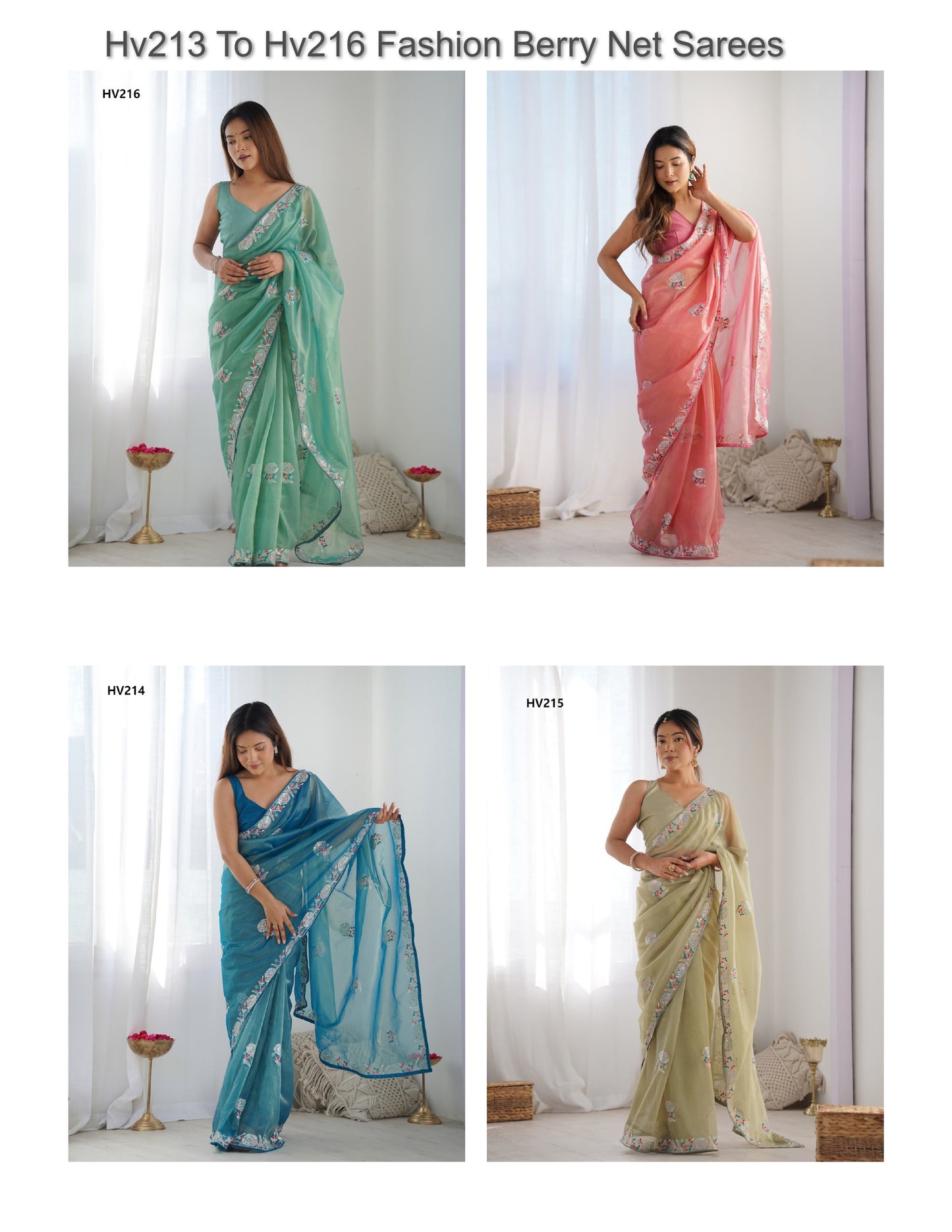 Hv213 To Hv216 Fashion Berry Net Sarees