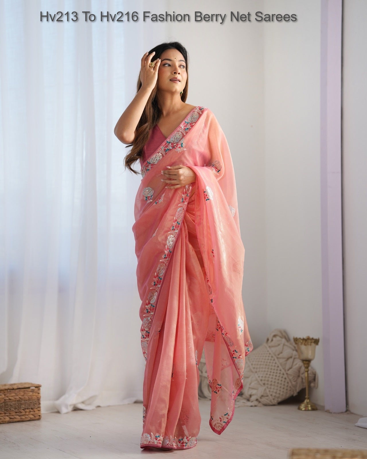 Hv213 To Hv216 Fashion Berry Net Sarees