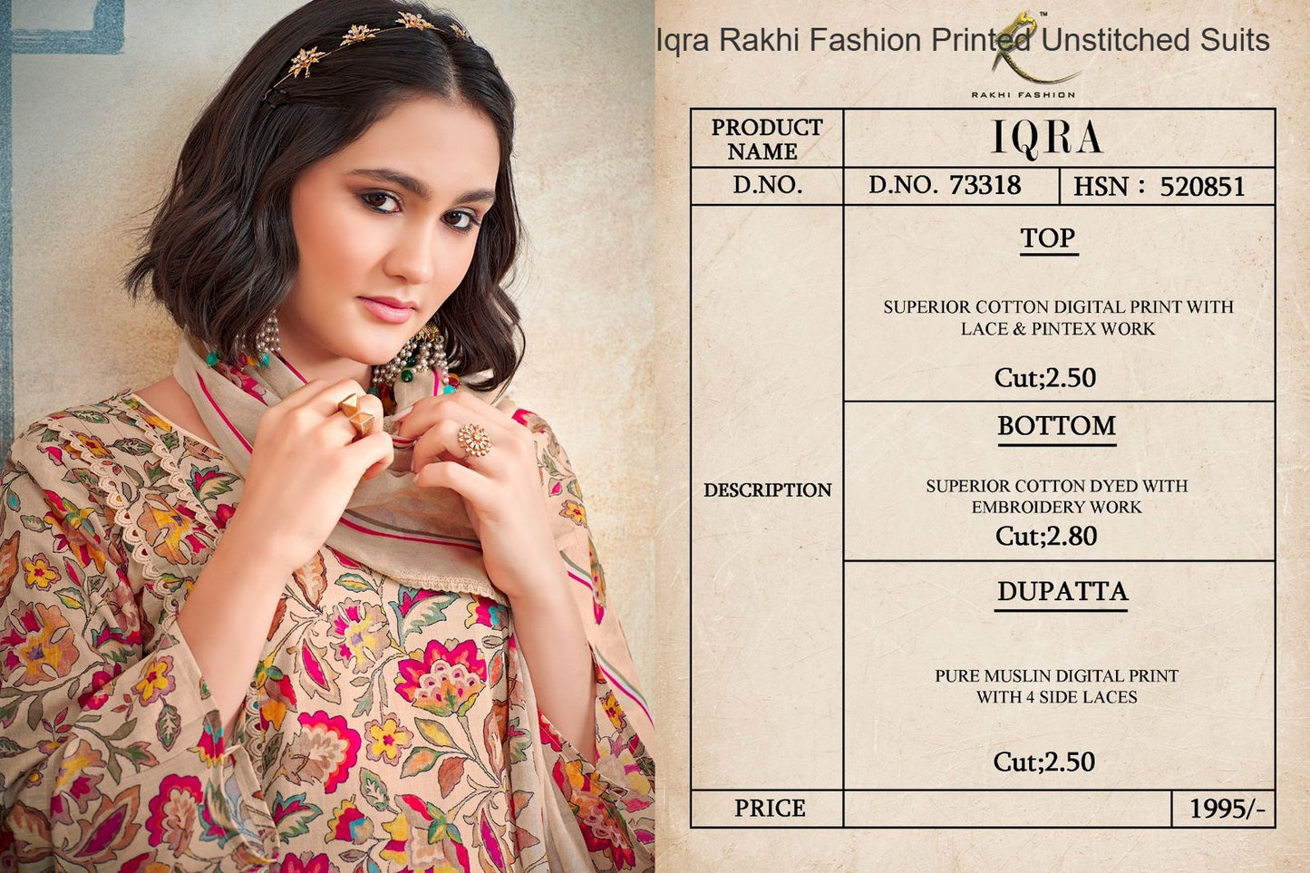 Iqra Rakhi Fashion Printed Unstitched Suits