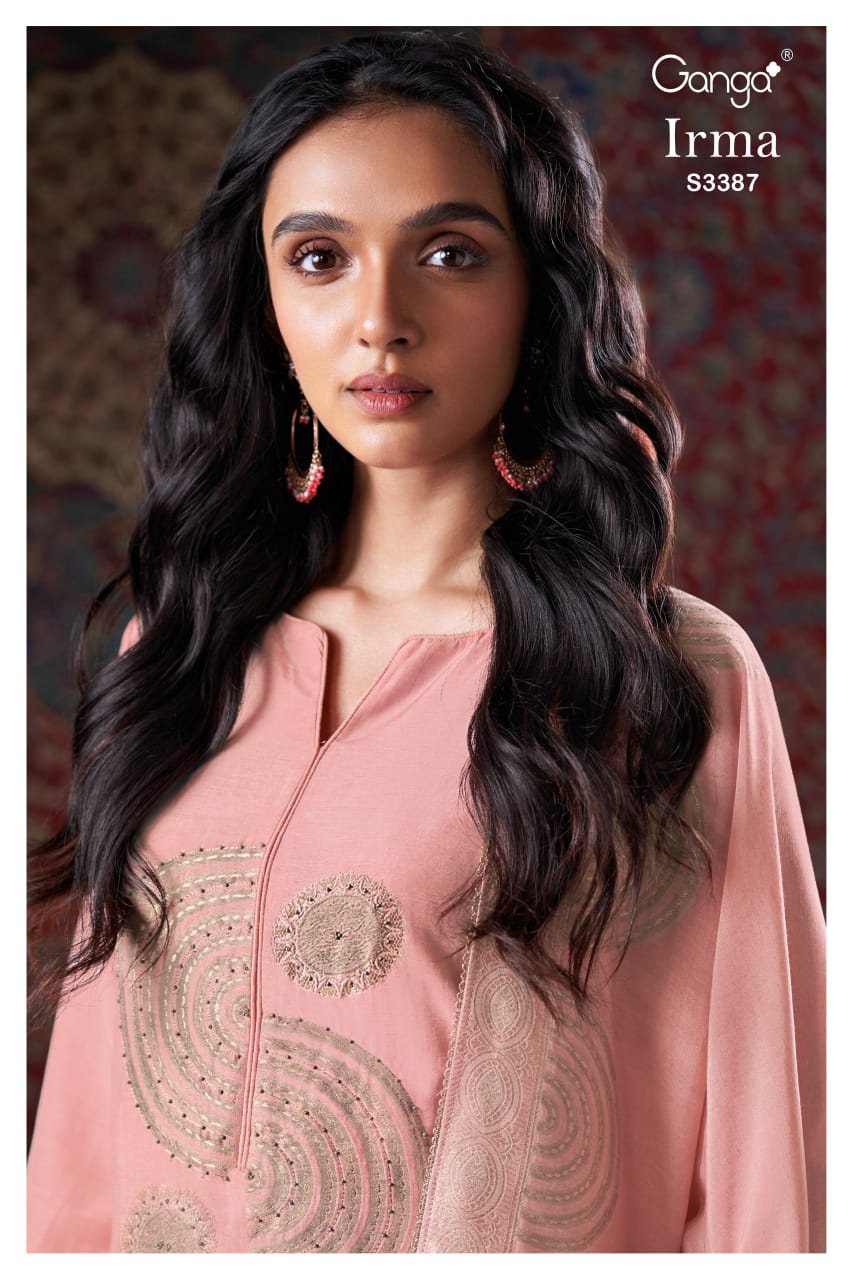 Irma 3387 Pink Ganga Satin Unstitched Suits