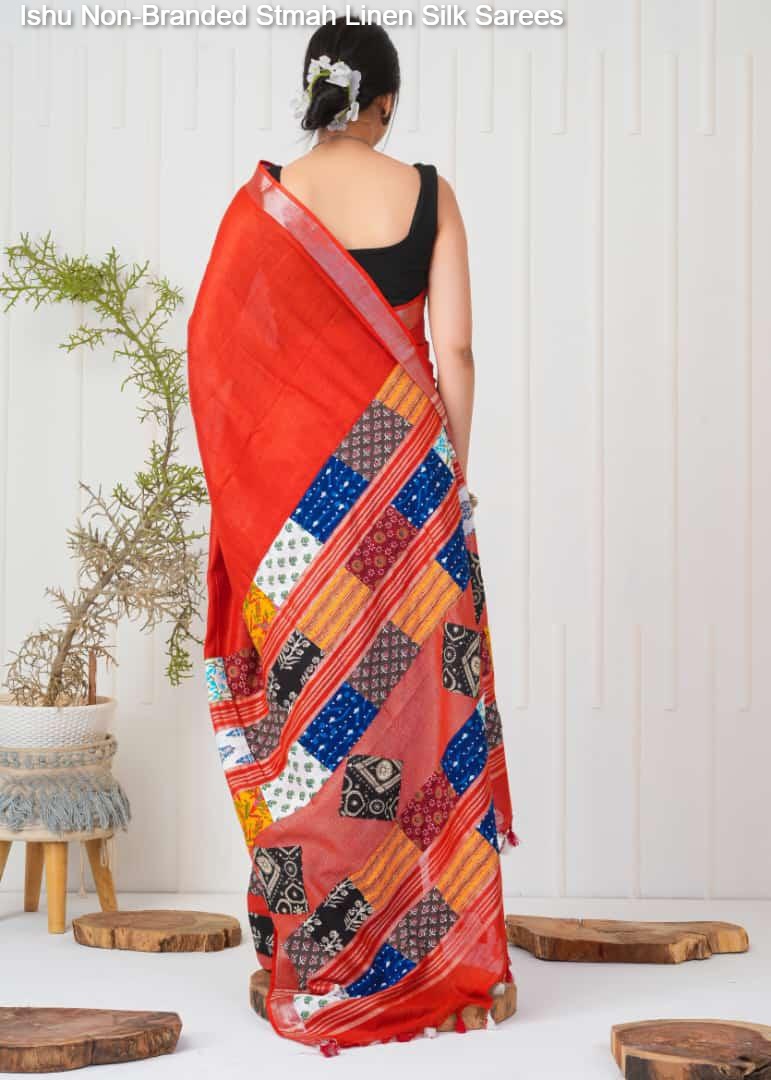Ishu Non-Branded Stmah Linen Silk Sarees
