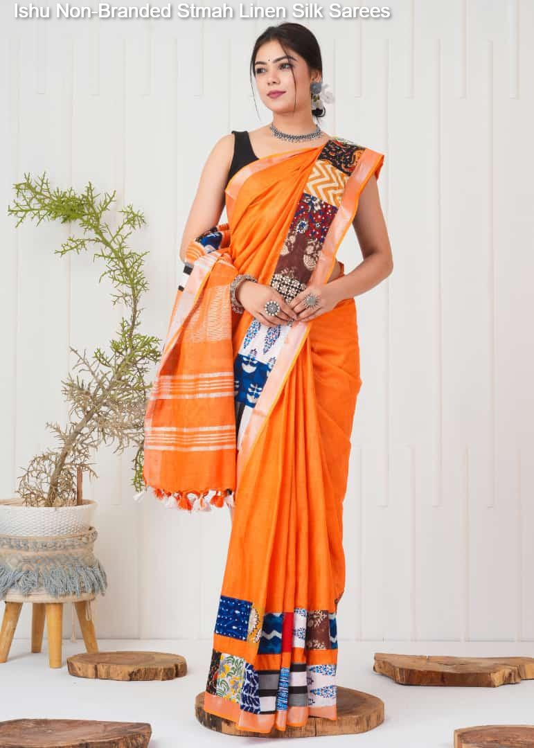 Ishu Non-Branded Stmah Linen Silk Sarees