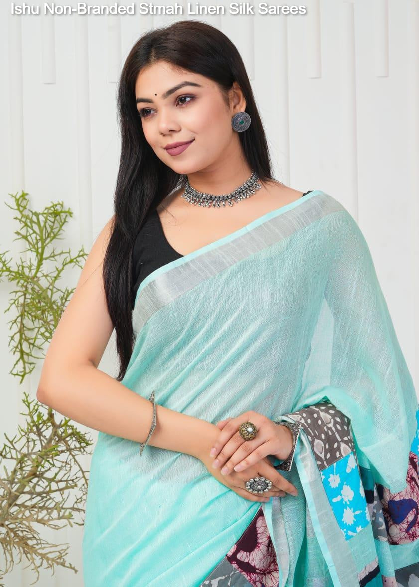 Ishu Non-Branded Stmah Linen Silk Sarees