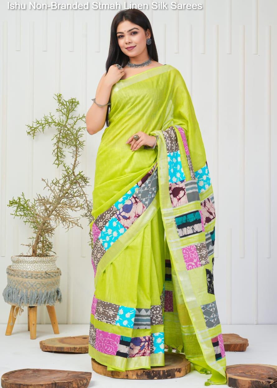 Ishu Non-Branded Stmah Linen Silk Sarees