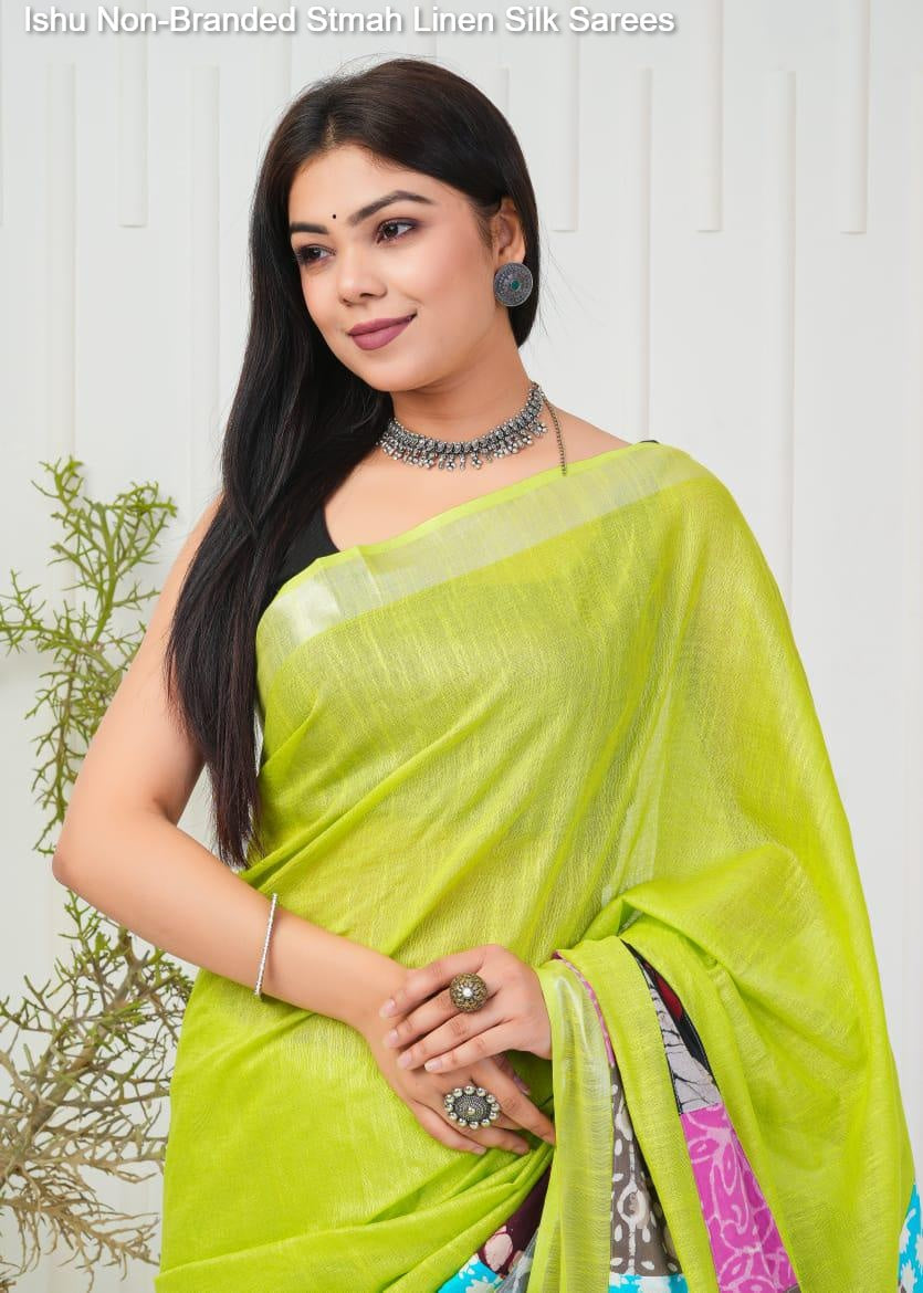 Ishu Non-Branded Stmah Linen Silk Sarees