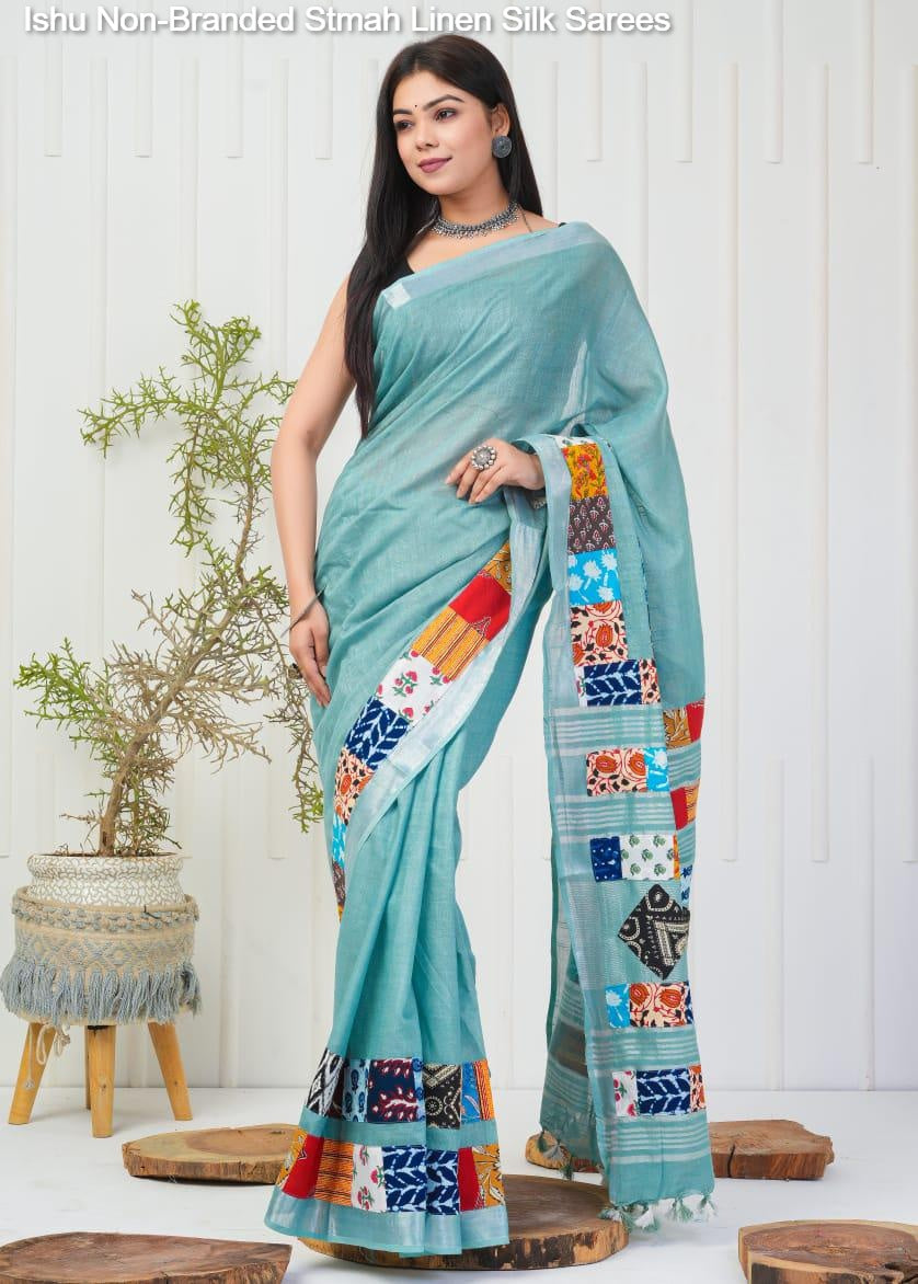 Ishu Non-Branded Stmah Linen Silk Sarees