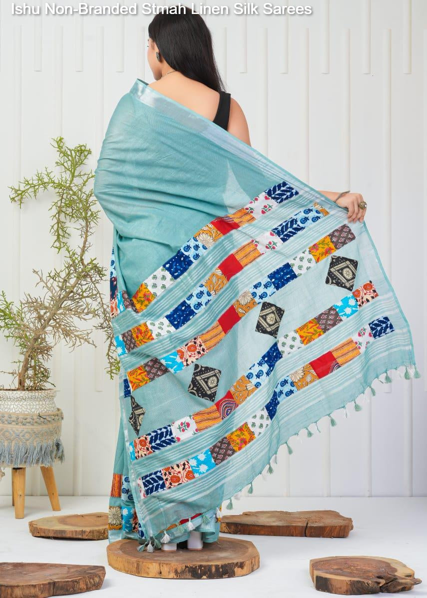 Ishu Non-Branded Stmah Linen Silk Sarees