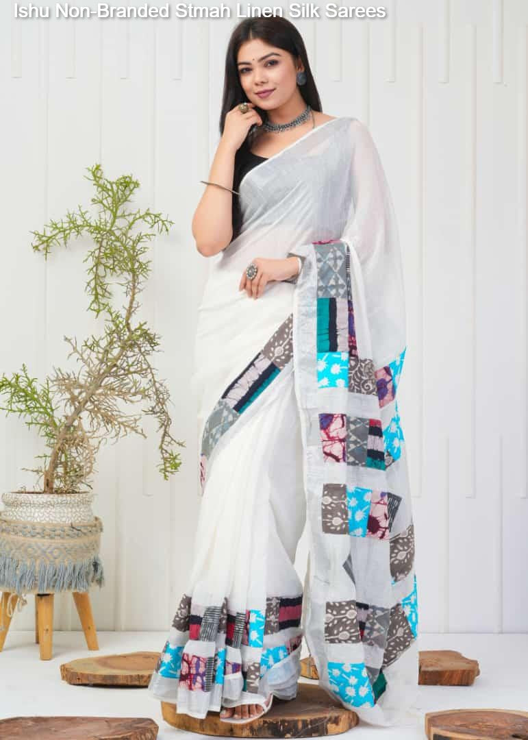 Ishu Non-Branded Stmah Linen Silk Sarees