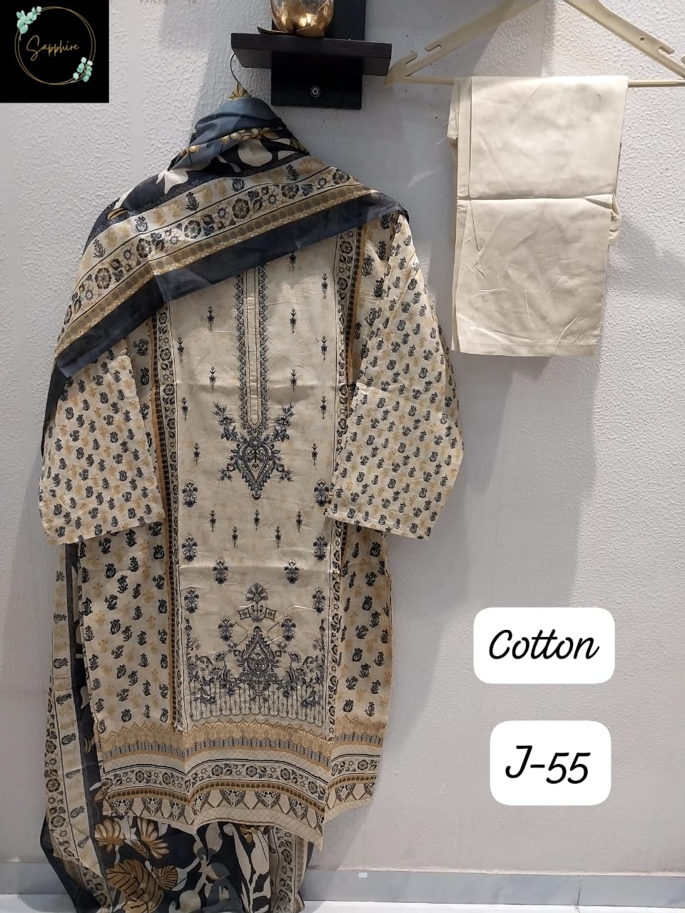 J-55 Biscuit Sapphire Pure Cotton Pakistani Readymade Suits