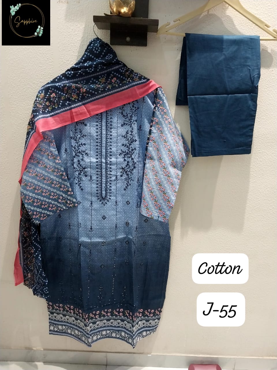 J-55 Blue Sapphire Pure Cotton Pakistani Readymade Suits