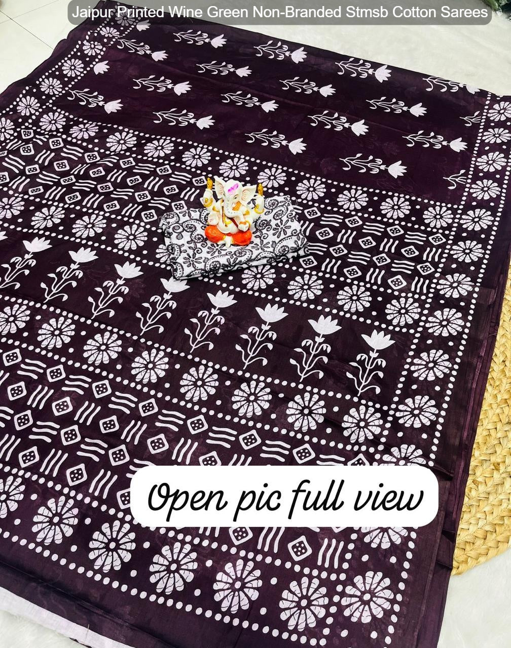 Jaipur Printed Wine Green Non-Branded Stmsb Cotton Sarees