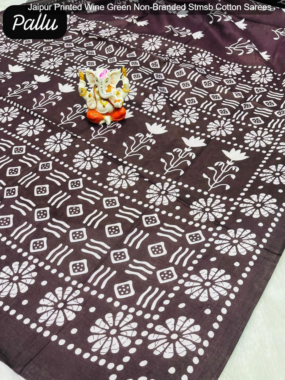 Jaipur Printed Wine Green Non-Branded Stmsb Cotton Sarees