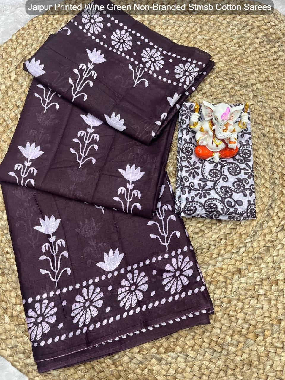 Jaipur Printed Wine Green Non-Branded Stmsb Cotton Sarees