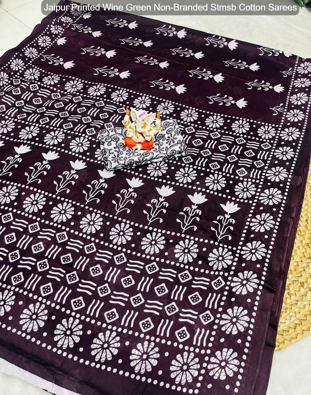 Jaipur Printed Wine Green Non-Branded Stmsb Cotton Sarees