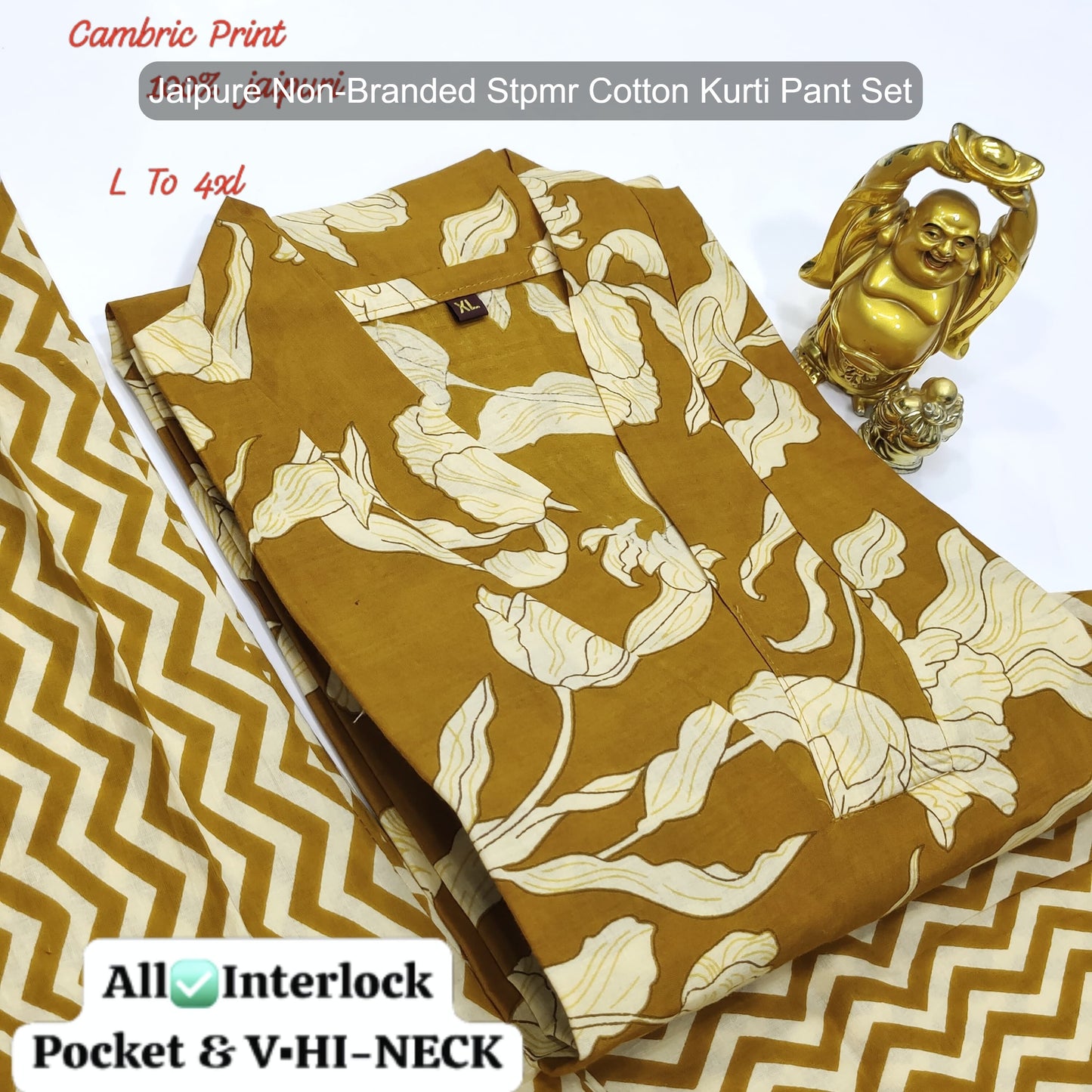 Jaipure Non-Branded Stpmr Cotton Kurti Pant Set
