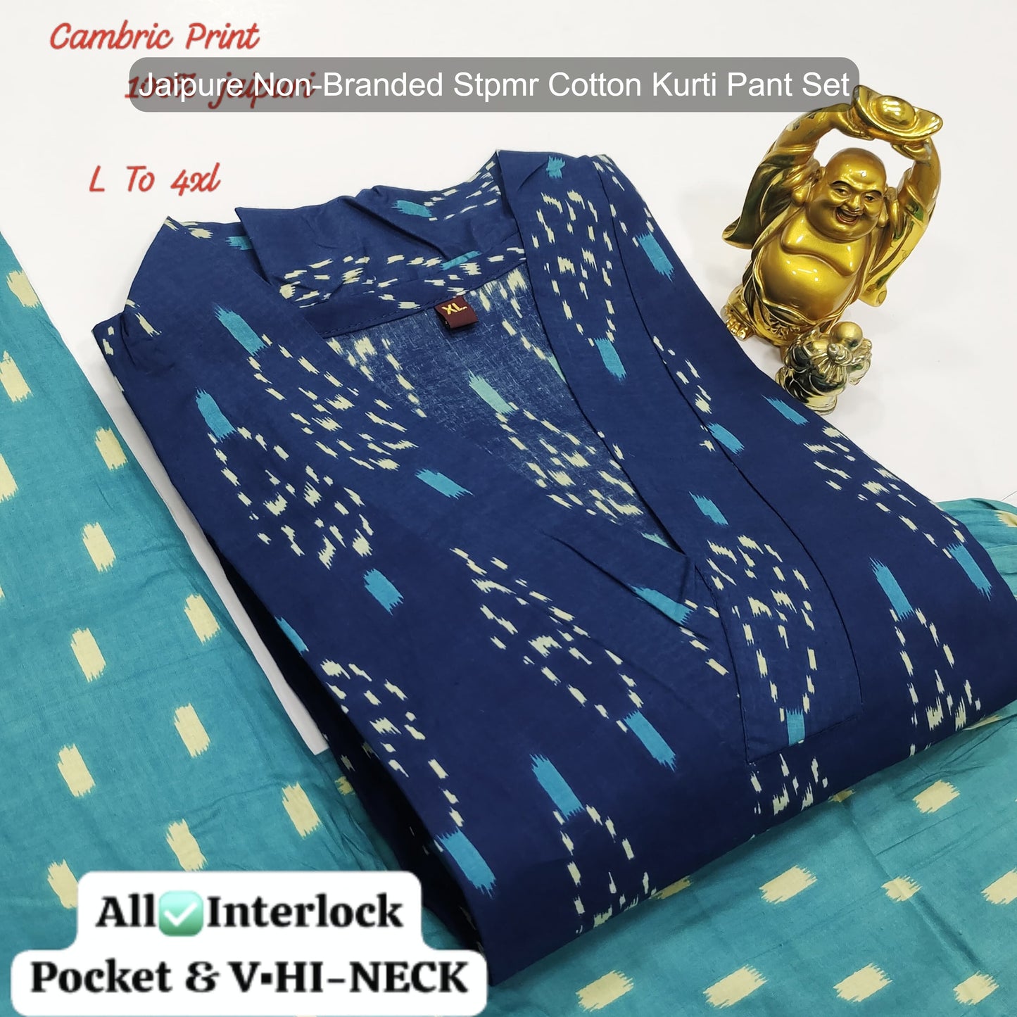 Jaipure Non-Branded Stpmr Cotton Kurti Pant Set