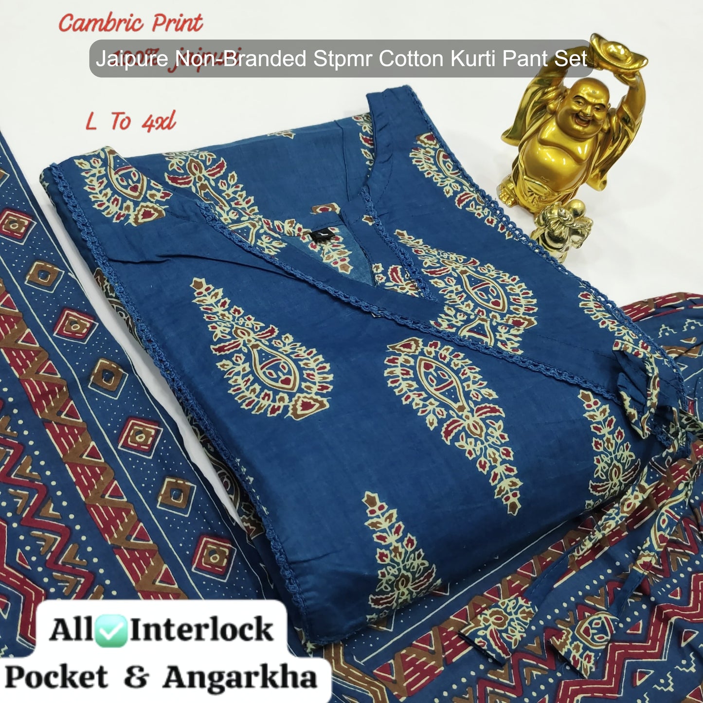 Jaipure Non-Branded Stpmr Cotton Kurti Pant Set