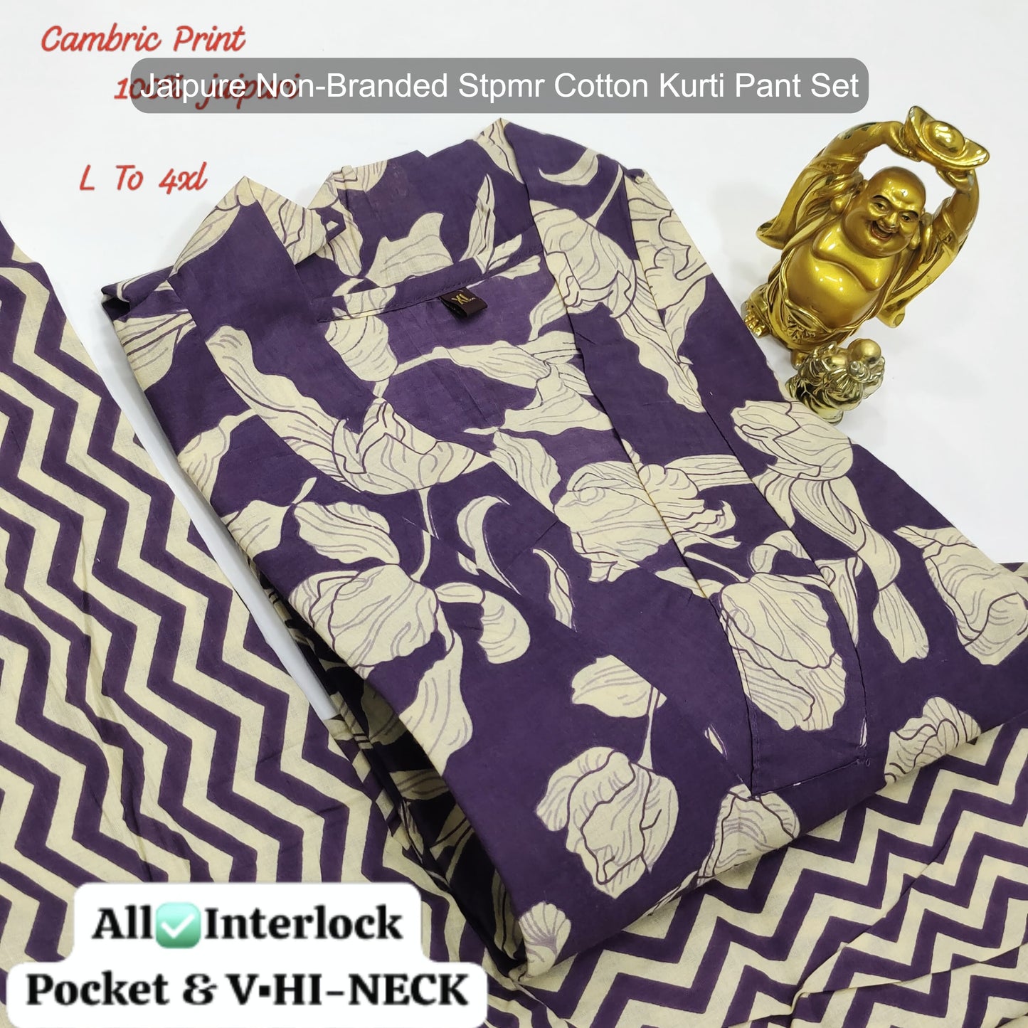 Jaipure Non-Branded Stpmr Cotton Kurti Pant Set