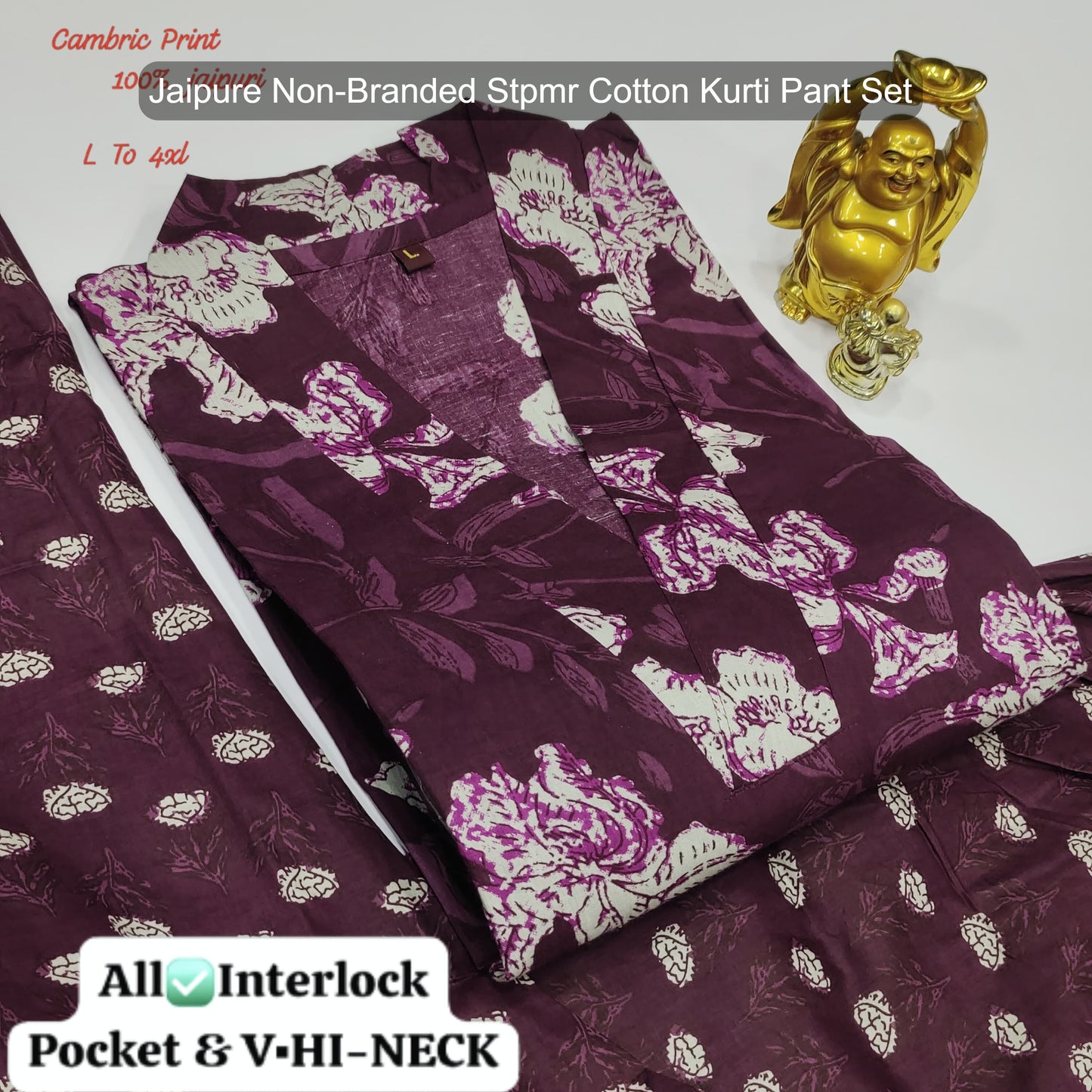 Jaipure Non-Branded Stpmr Cotton Kurti Pant Set