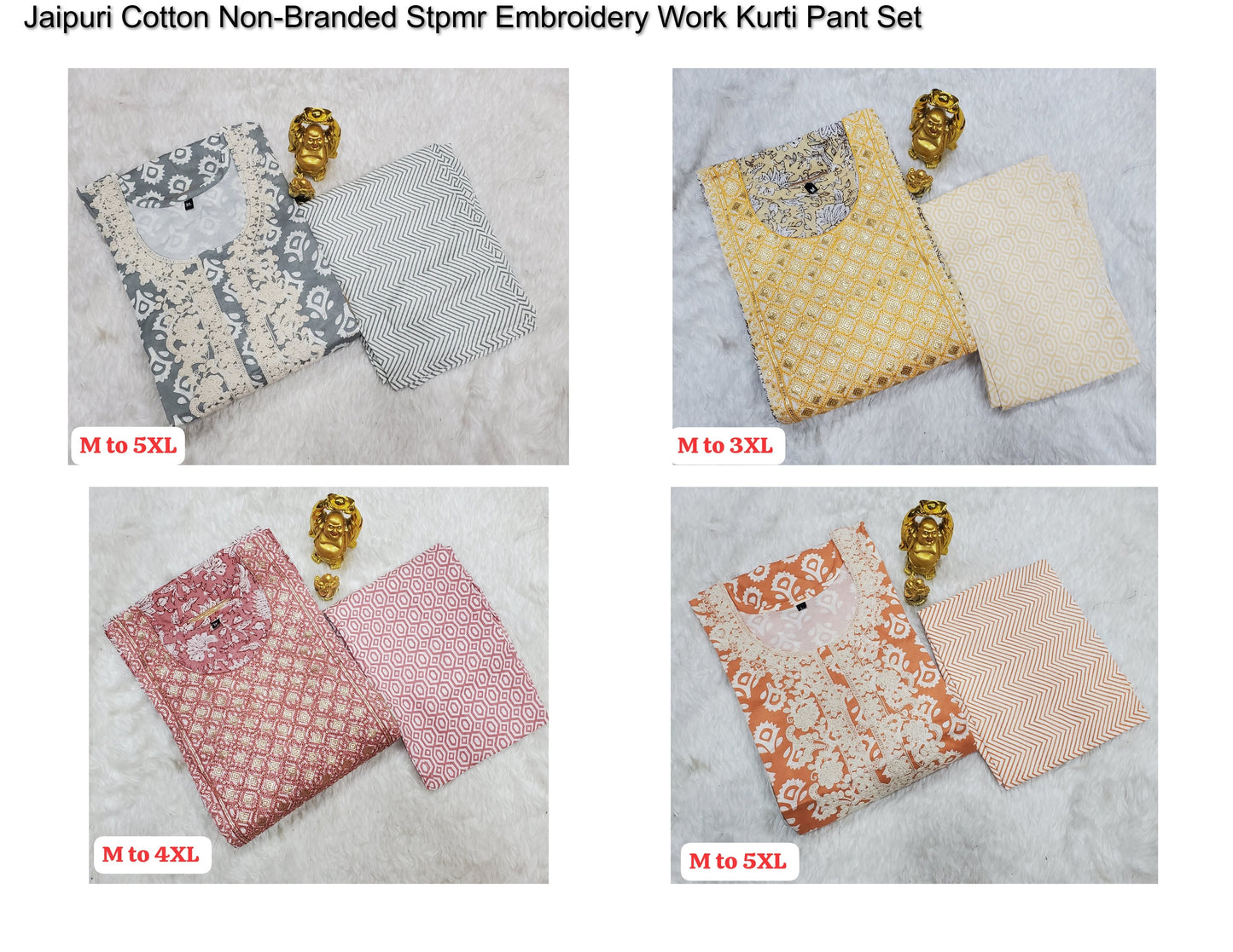 Jaipuri Cotton Non-Branded Stpmr Embroidery Work Kurti Pant Set