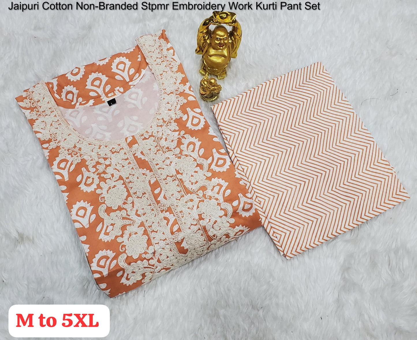 Jaipuri Cotton Non-Branded Stpmr Embroidery Work Kurti Pant Set